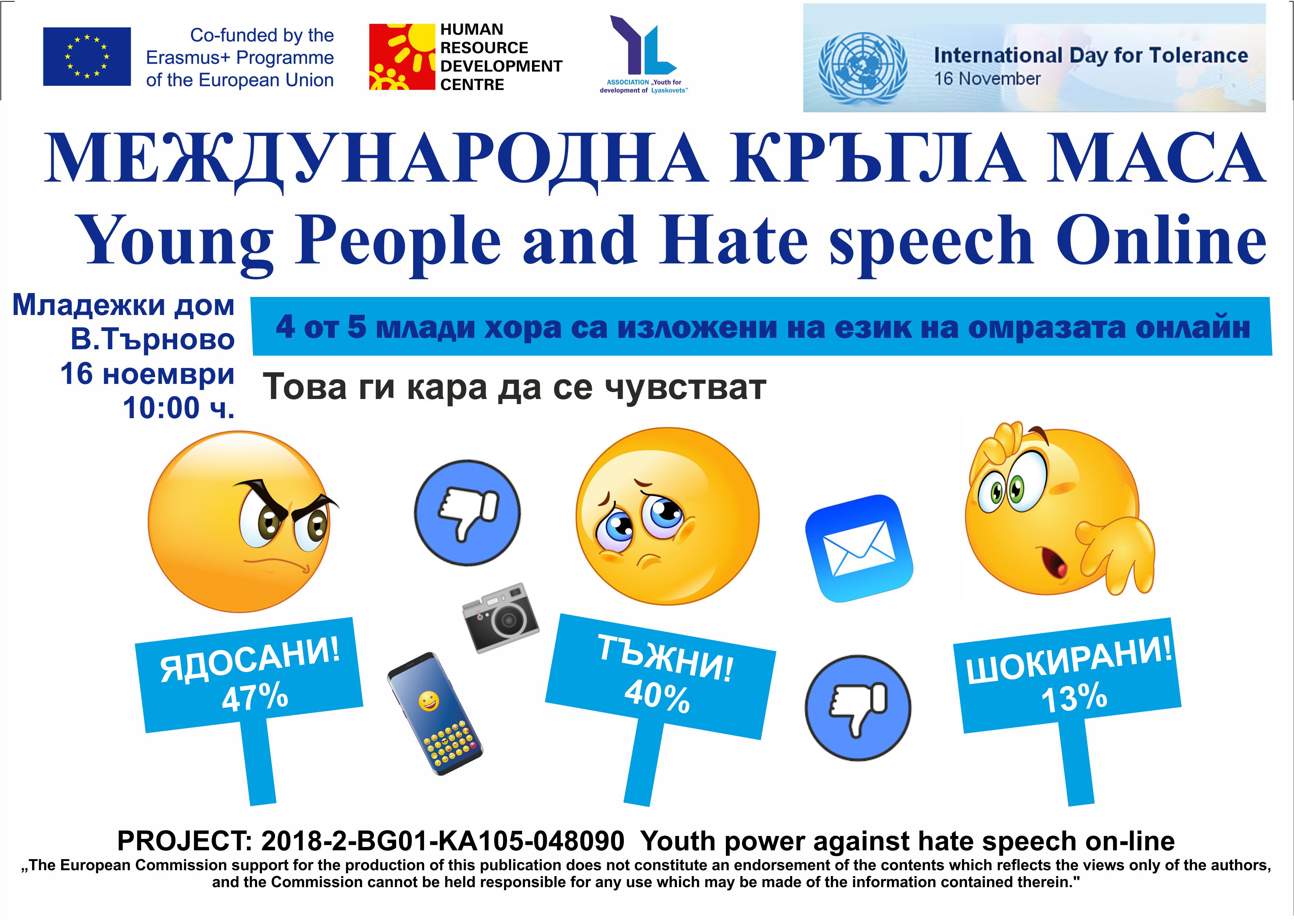 Международна младежка кръгла маса „Youth people and hate speech online”