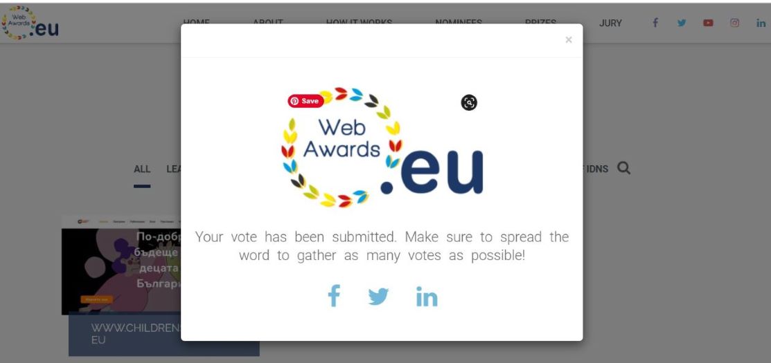 Фондация „Общество на децата“ получи номинация за участие в надпреварата .eu Web Awards 2022, с нашия .eu сайт -
