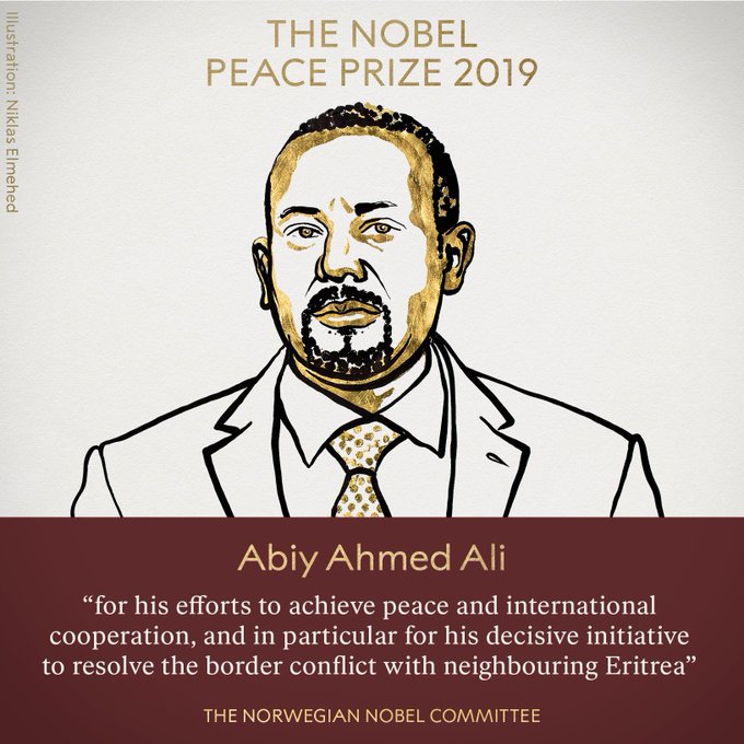 Етиопският премиер Абий Ахмед Али получи Нобеловата награда за мир за 2019 г.